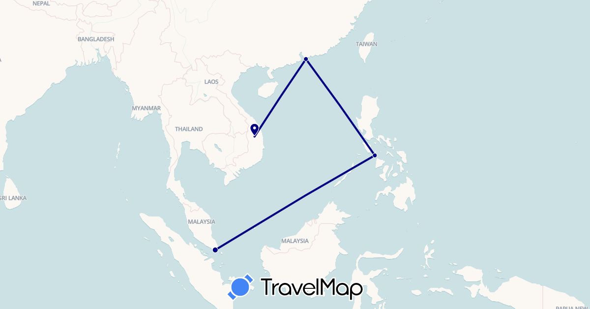 TravelMap itinerary: driving in Hong Kong, Philippines, Singapore, Vietnam (Asia)